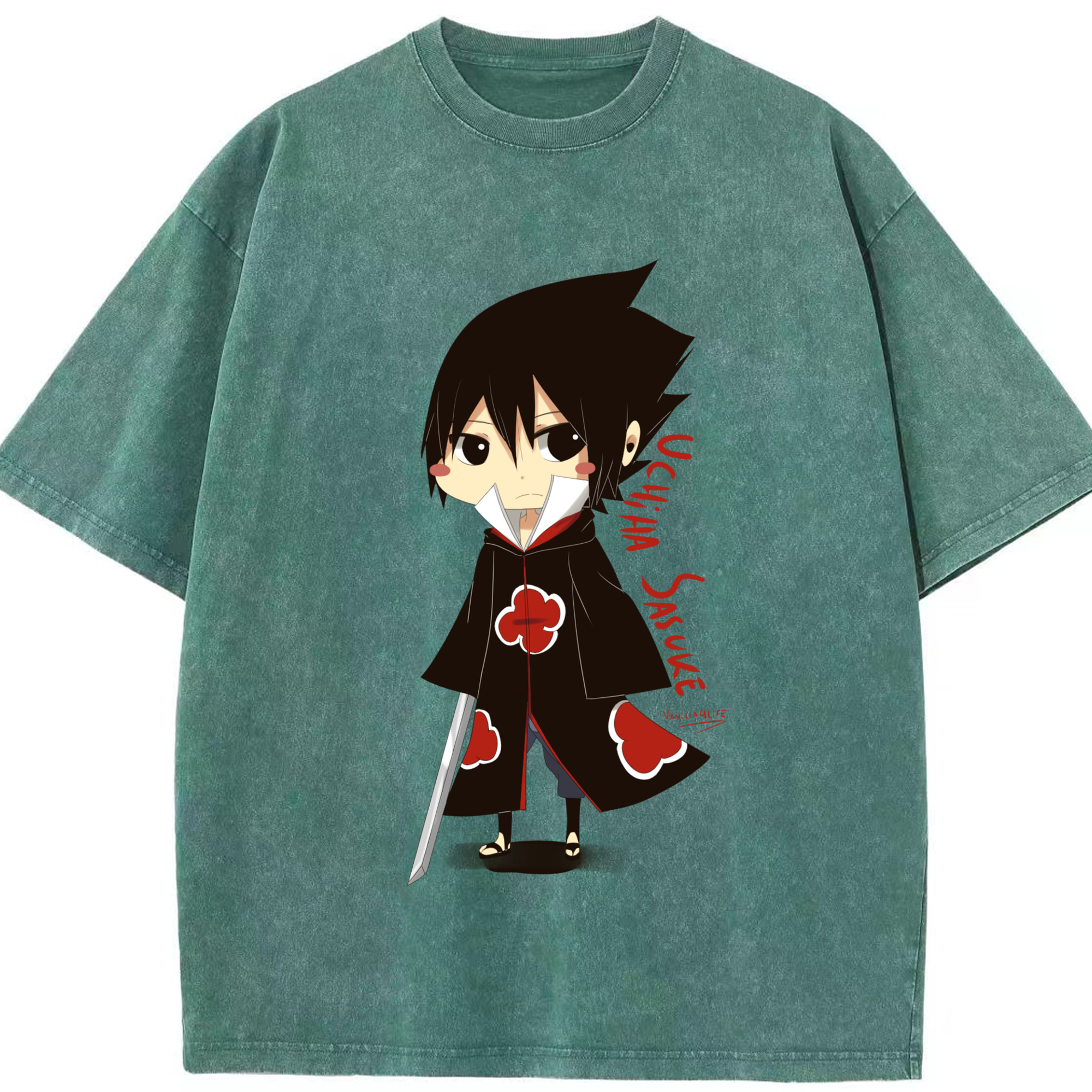 （画像用） NARUTO -ナルト- うちは サスケ Uchiha Sasuke 綿100% ヴィンテージ風 半袖Tシャツ（フロントプリント）